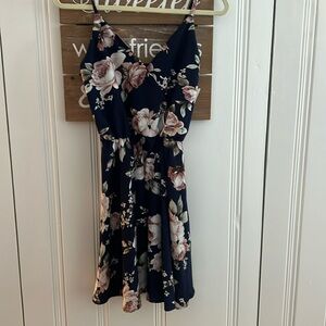 Navy flowered adjustable spaghetti strap dress size 2